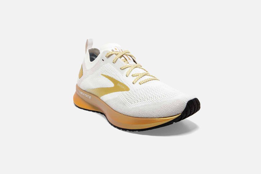 Brooks Levitate 4 Road Running Shoes Womens White/Gold 082964-IQV